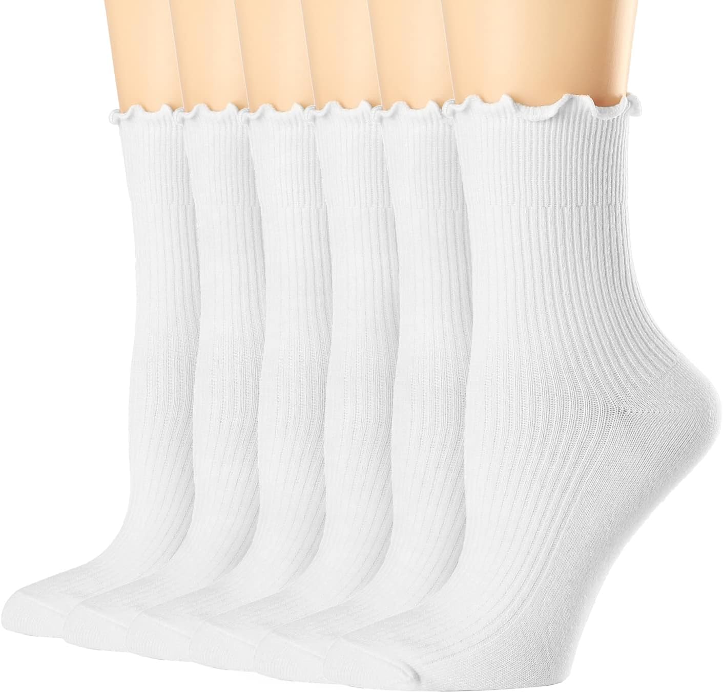 Cotton Crew Sock Pack - Women's Ruffle Turn-Cuff Casual Crew Socks,