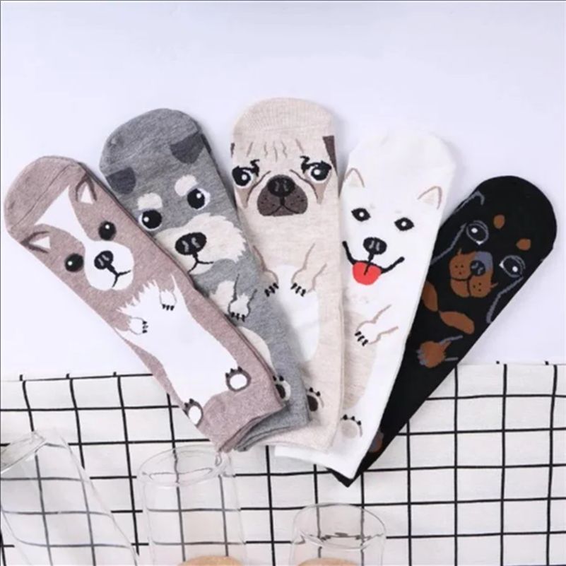 5 Pairs/pack Funny Cartoon Dog – обзор и цена Cotton Crew Sock Pack