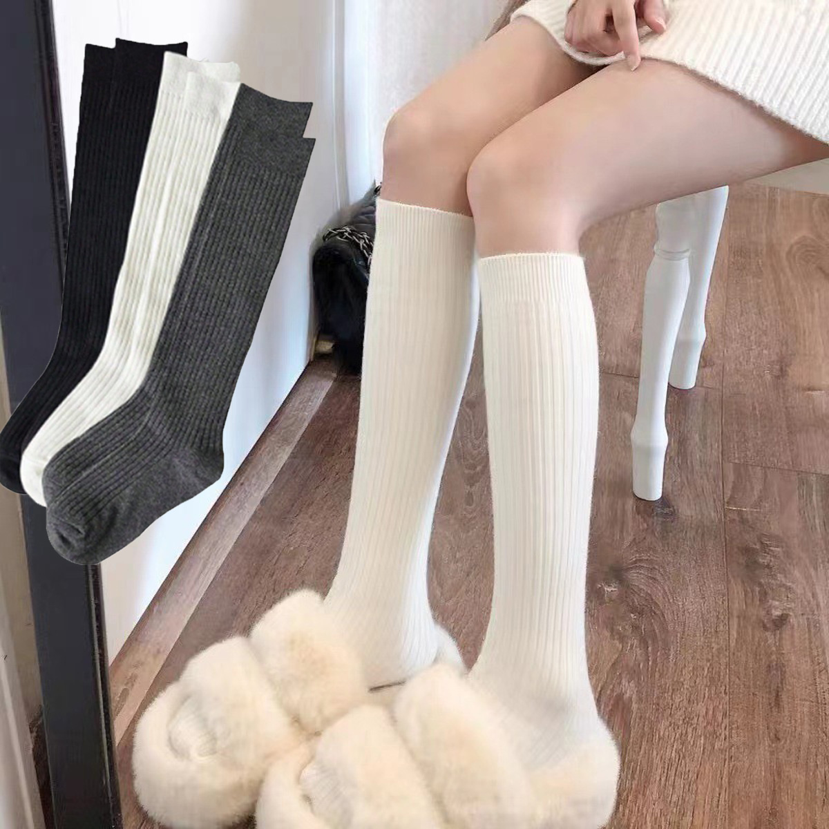 1 Pair Women's Black & White & – обзор и цена Boot Sock Slouchy