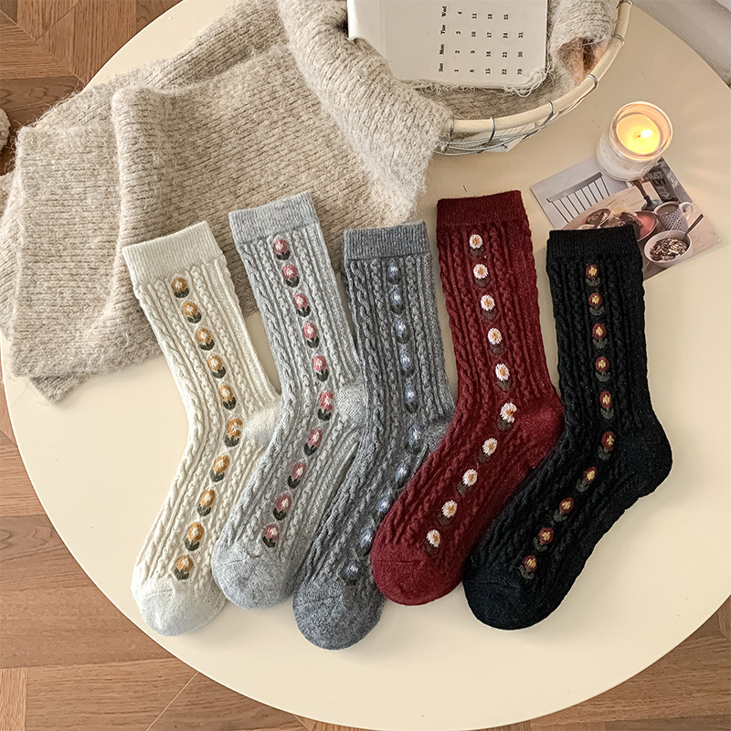 Korean Sweet Floral Wool Mid-C – обзор и цена Boot Sock Slouchy