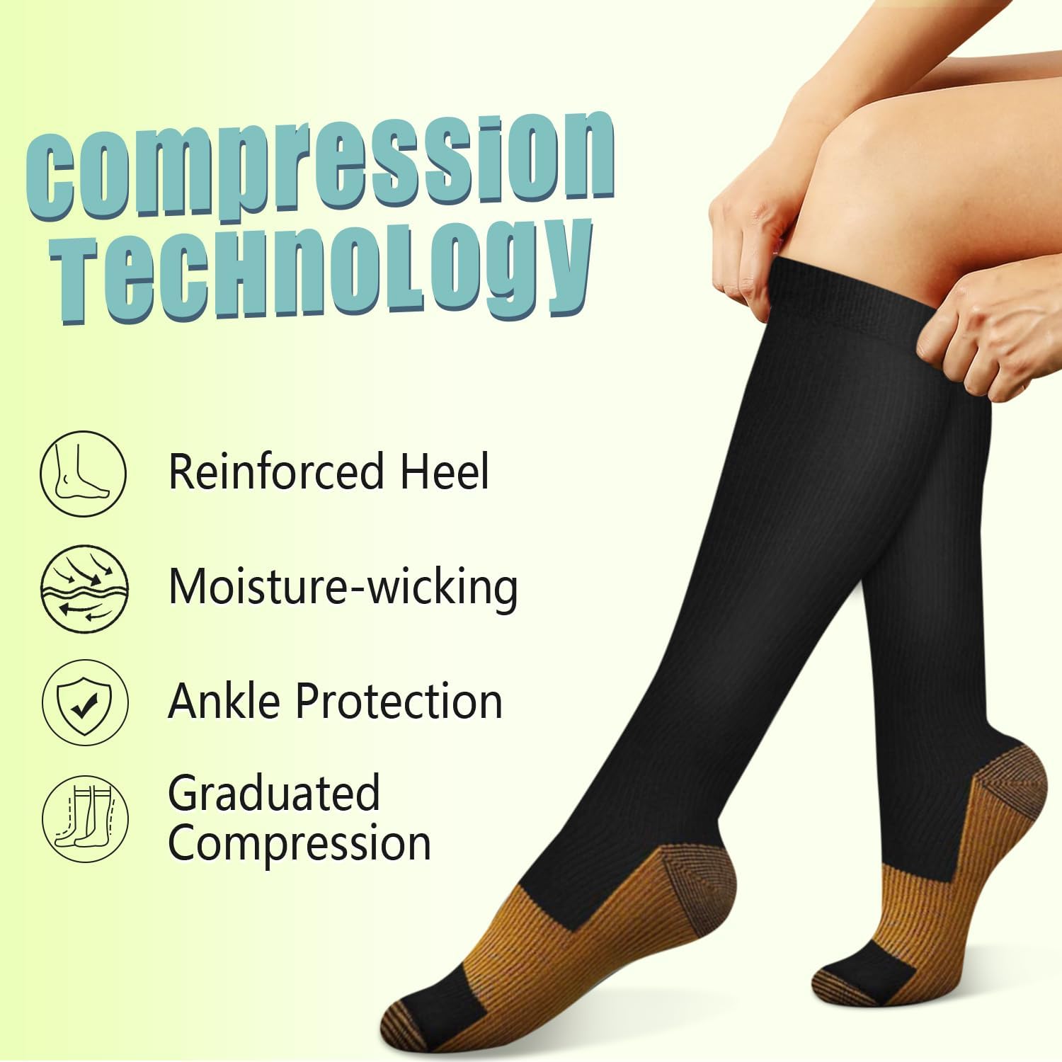 6 Pairs Solid Color Copper Com – обзор и цена Compression Sock Medical